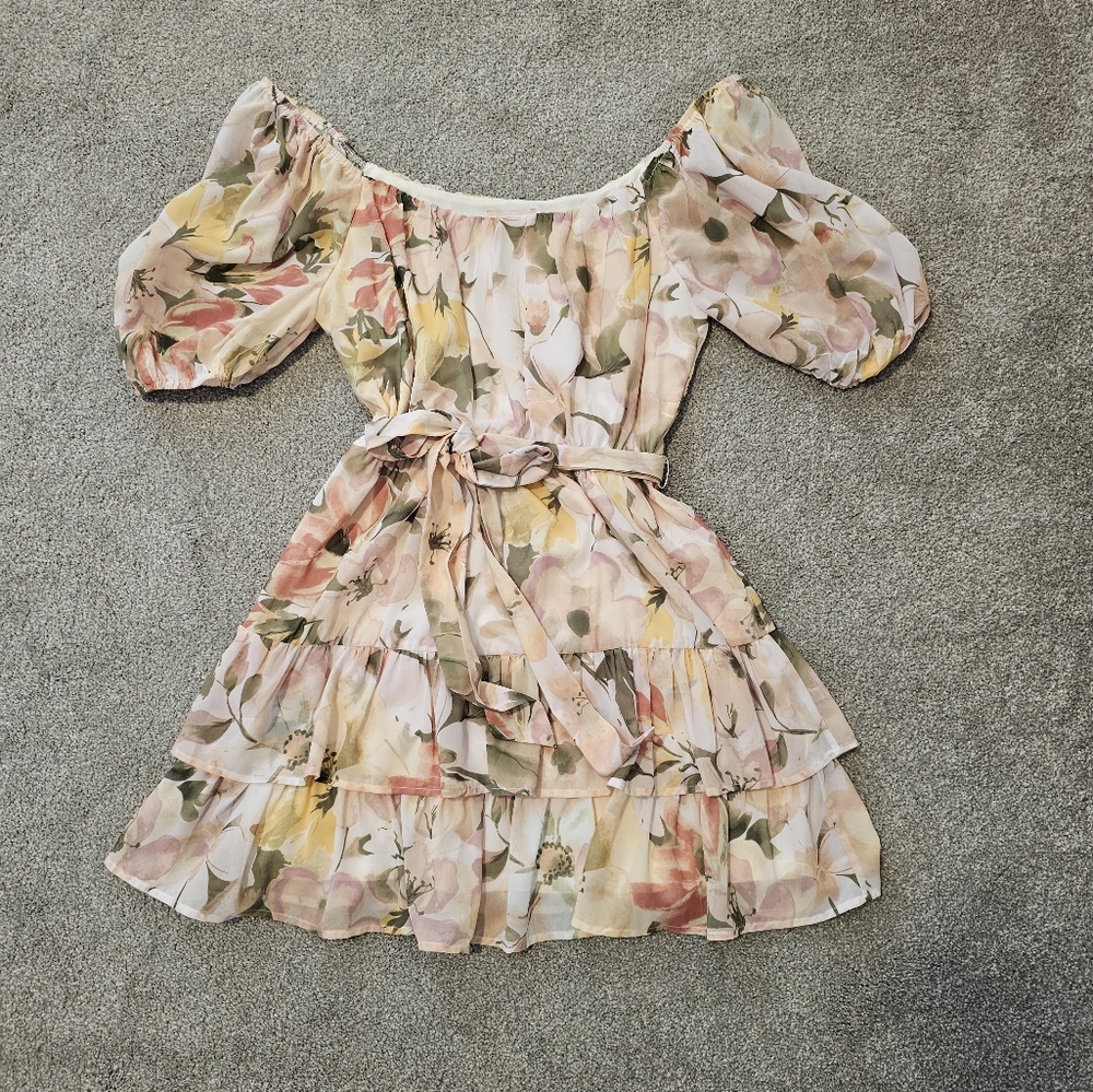 Off-Shoulder Mini Floral Ruffle Dress - Picture 10 of 12